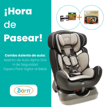 Combo Asiento de Auto Alpha Negro + Espejo y H de Seguridad Born