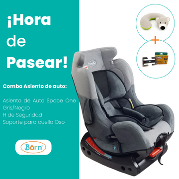 Combo Asiento de Auto Space One Gris + Soporte Para Cuello y H de Seguridad