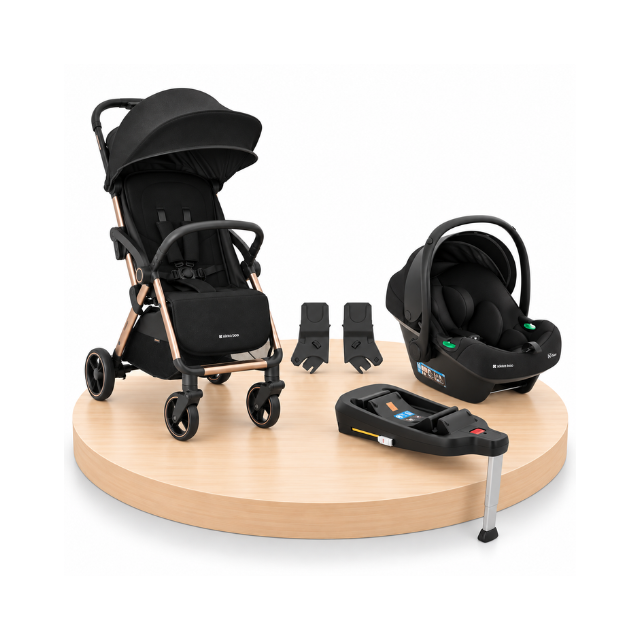 Combo: Coche Eden + Portabebé I-Prime + Base Para Portabebe I-Prime + Adaptadores Para Coche Edén | Negro - Kikkaboo