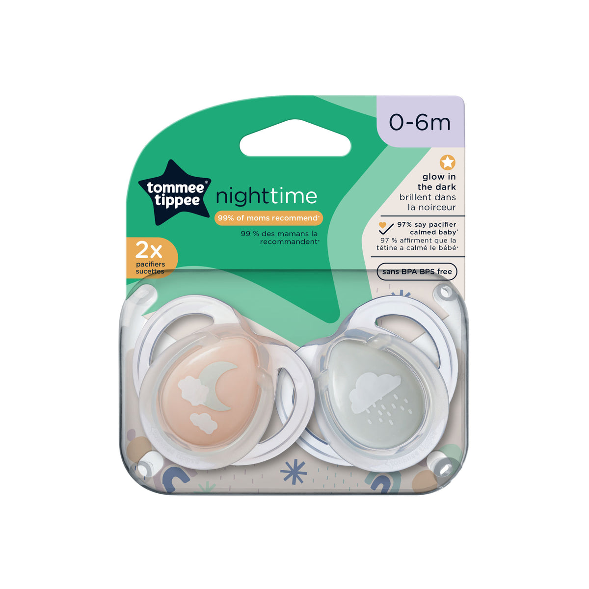 Chupones Night Time 0-6M Cel/Blan X 2 Tommee Tippee