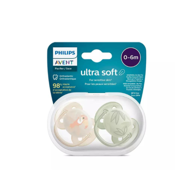 Chupón Ultra Soft 0-6m Niño x2 | Pelik Verd/Beig - Avent