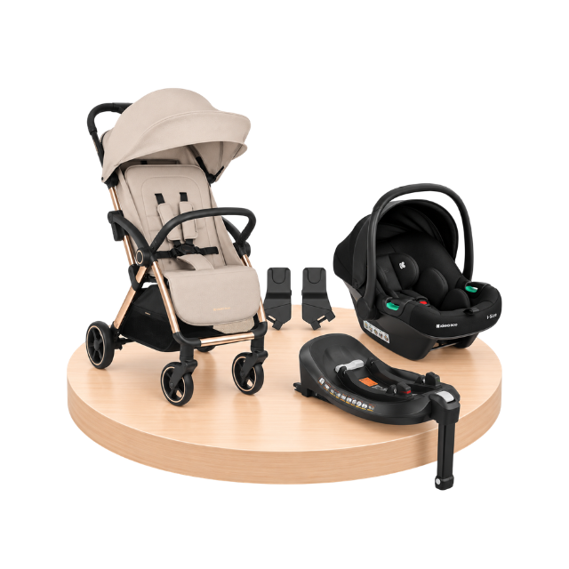 Combo: Coche Eden + Portabebé I-Xtend + Base Para Portabebe I-Xtend + Adaptadores Para Coche Edén | Beige - Kikkaboo