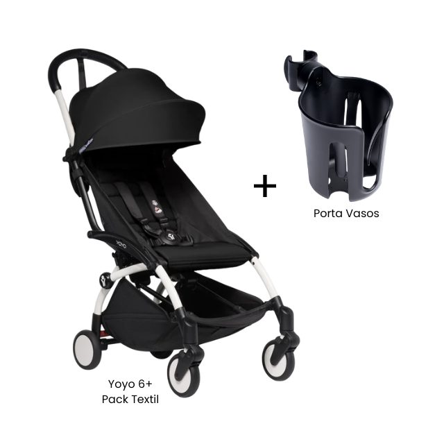 Estructura de Coche Yoyo 2 Blanco + Cobertura Babyzen 6+ + Portavaso | Negro - Yoyo