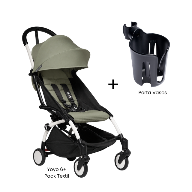 Estructura de Coche Yoyo 2 Blanco + Cobertura Babyzen 6+ + Portavaso | Olivo - Yoyo