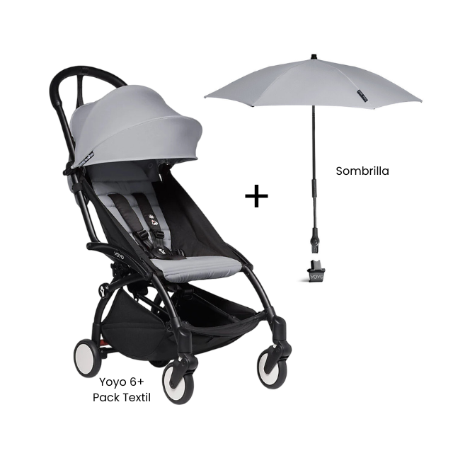 Estructura de Coche Yoyo 2 Negro + Cobertura Babyzen 6+ + Sombrilla | Gris Piedra - Yoyo