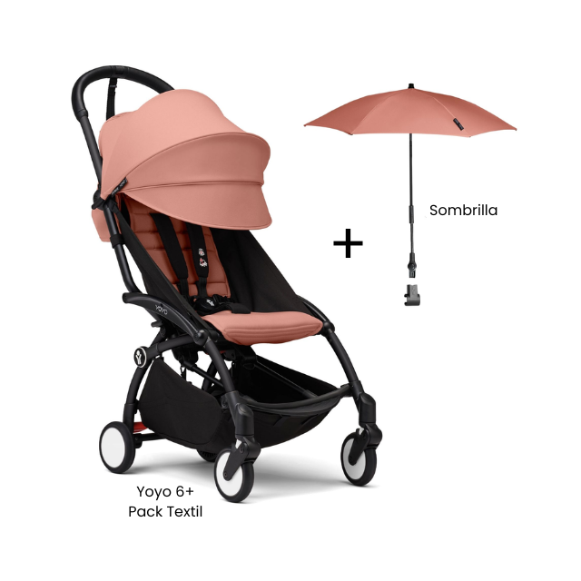 Estructura Coche Yoyo 3 Negro + Cobertura Babyzen 6+ + Sombrilla | Rosa Ginger - Yoyo