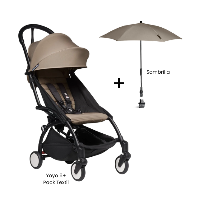 Estructura de Coche Yoyo 2 Negro + Cobertura Babyzen 6+ + Sombrilla | Taupe - Yoyo