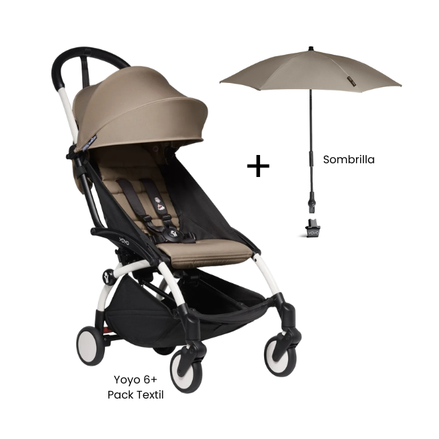 Estructura de Coche Yoyo 2 Blanco + Cobertura Babyzen 6+ + Sombrilla | Taupe - Yoyo