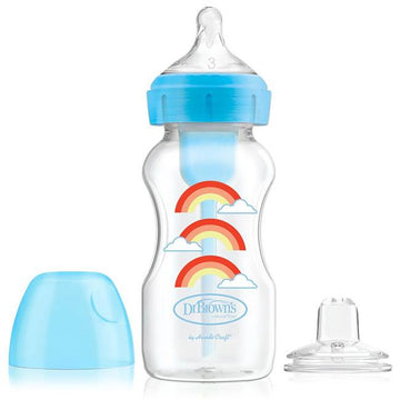 BIBERON DE TRANSICIÓN 2 EN 1 B/A 9OZ. POLIPROPILENO ARCOIRIS AZUL DR. BROWNS