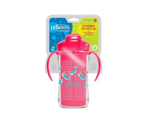 Vaso Ins. Con Cañita 10 Oz Con Asas Rosado Dr. Browns
