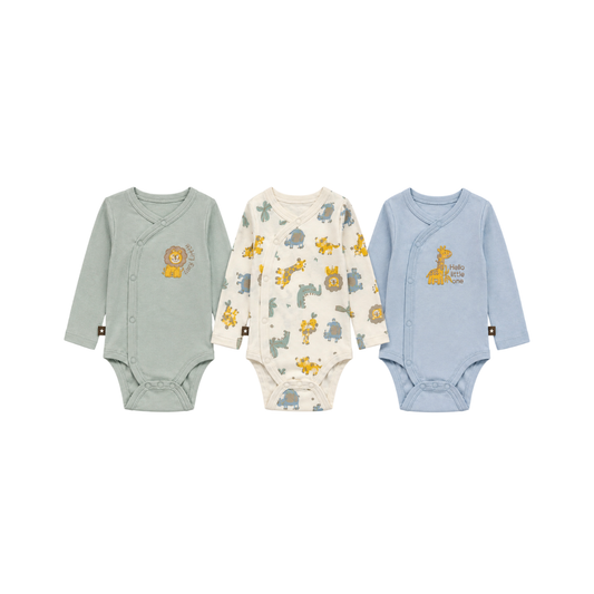 Conjunto 3 Enterizos Manga Larga Cruzada | Selva - B4baby