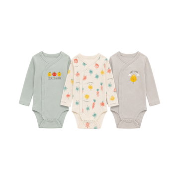 Conjunto 3 Enterizos Manga Larga Cruzada | Frutas - B4baby