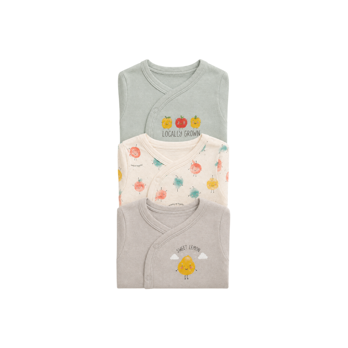 Conjunto 3 Enterizos Manga Larga Cruzada | Frutas - B4baby