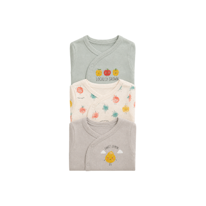 Conjunto 3 Enterizos Manga Larga Cruzada | Frutas - B4baby