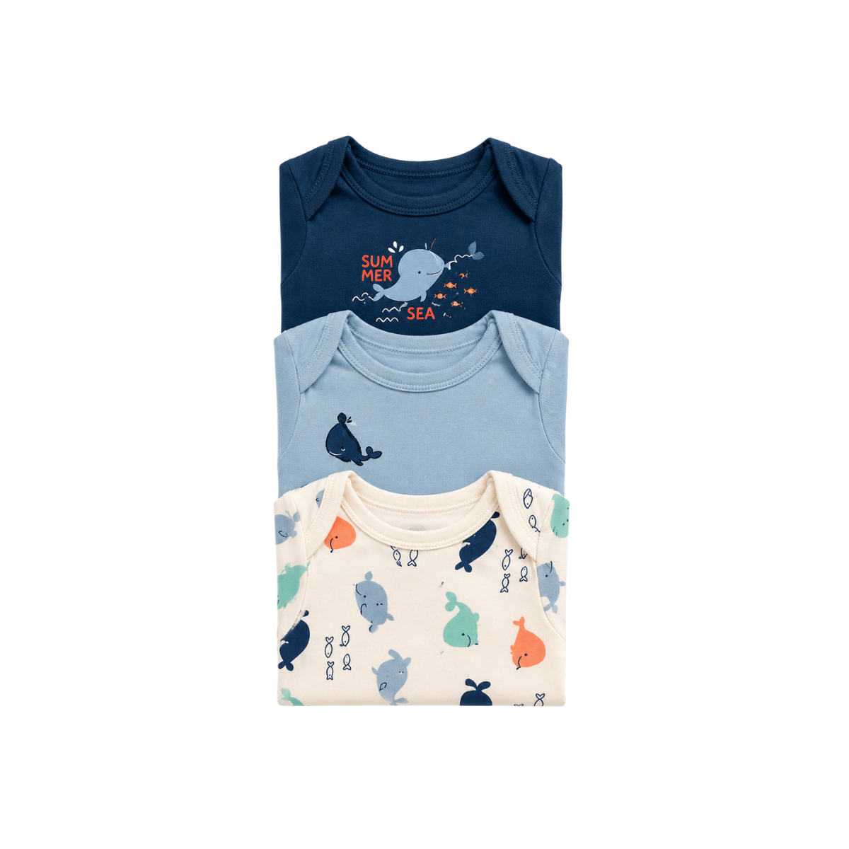 Conjunto 3 Enterizos Manga Corta | Ballena - B4baby