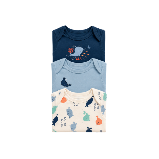Conjunto 3 Enterizos Manga Corta | Ballena - B4baby