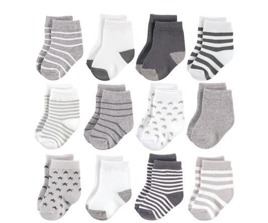 Medias Crew Pack  X12  Blanco Negro Hudson Baby