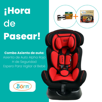 Combo Asiento de Auto Alpha Rojo + Espejo y H de Seguridad Born