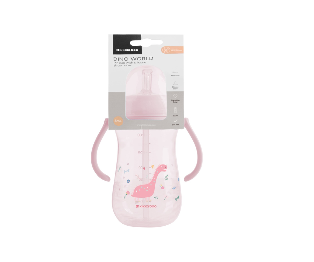 Vaso Con Agarraderas Sorbete Dino Rosado Kikkaboo