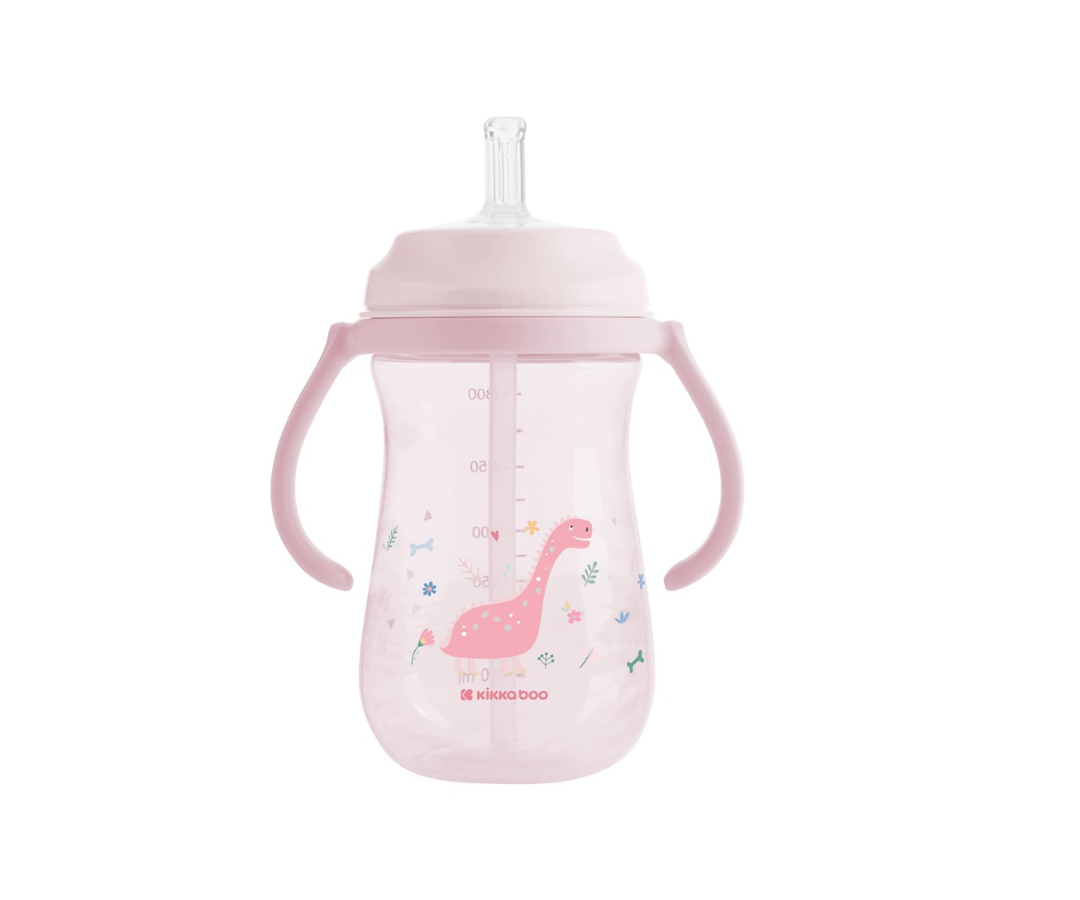 Vaso Con Agarraderas Sorbete Dino Rosado Kikkaboo