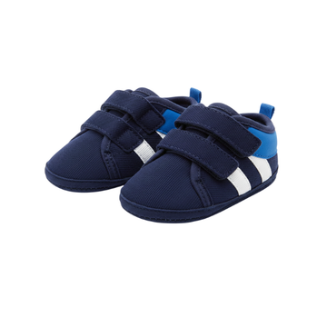 Zapatilla Bebe Azul Rayas Blanco / Velcro - B4Baby