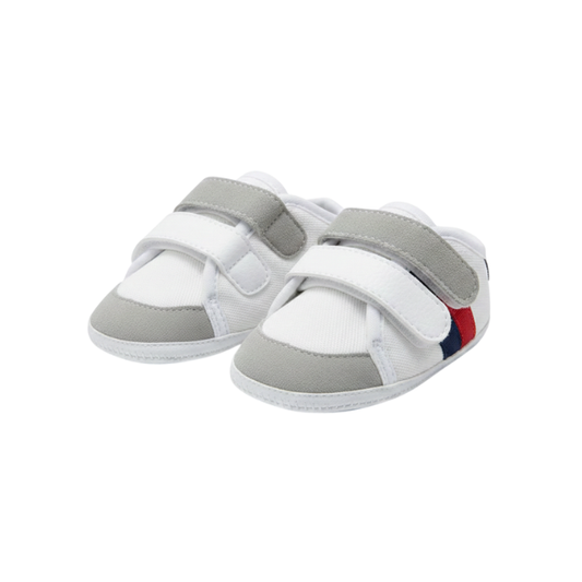 Zapatilla Bebe Blanco Gris Rayas Ro-Ne / Velcro - B4Baby