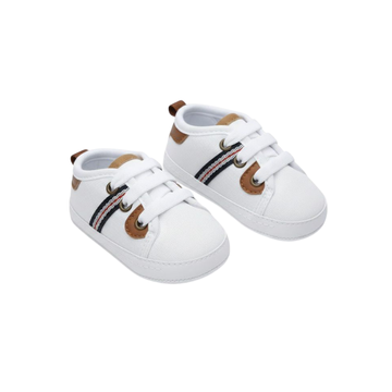 Zapatilla Bebe Blanco Franja Azul / Cordón - Peke