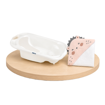 Combo Bañera Baby Bagno Blanca + Toalla con Capucha | Hedge Hugs - Kikkaboo