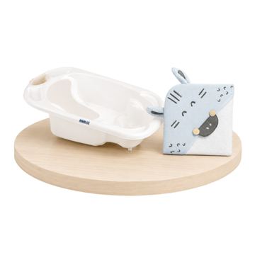 Combo Bañera Baby Bagno Blanca + Toalla con Capucha | Stripy Friends - Kikkaboo