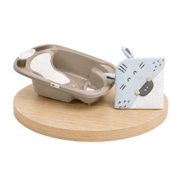 Combo Bañera Baby Bagno Beige + Toalla con Capucha | Stripy Friends - Kikkaboo