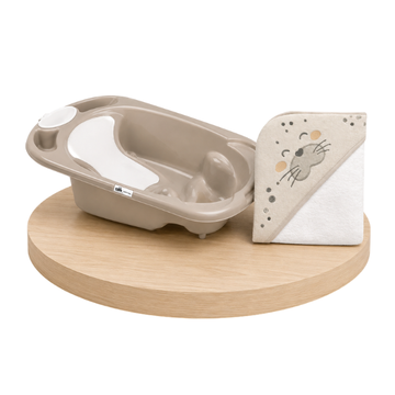 Combo Bañera Baby Bagno Beige + Toalla con Capucha | Seally Me - Kikkaboo