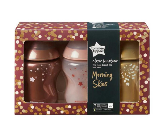 SET 3 BIBERONES CLOSER NATURE 9OZ MORNING TOMMEE TIPPEE