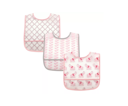 Set X3 Baberos Plásticos Peca Con Bolsillo Rosado  Luvable Friends