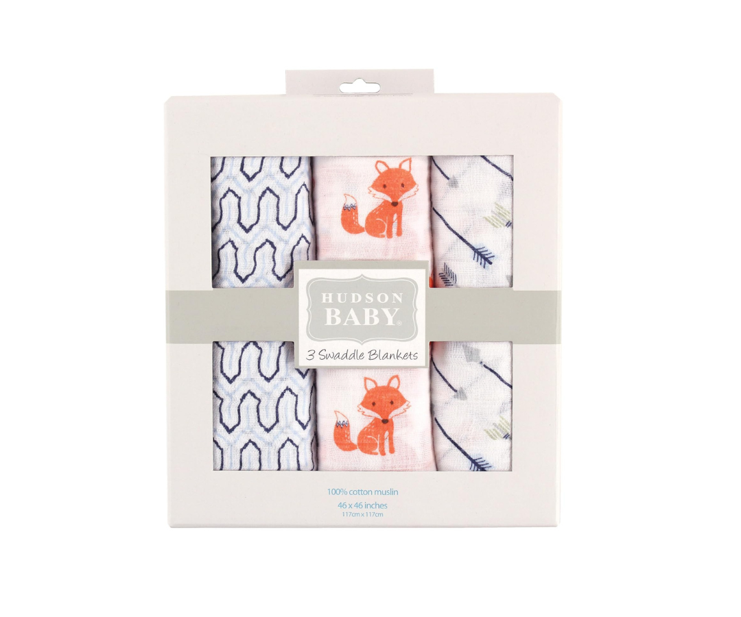 Mantas Swaddle De Muselina X3 Zorritos Hudson Baby