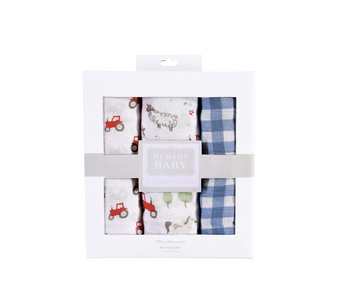 Mantas Swaddle De Muselina X3  Farm Animals  Hudson Baby