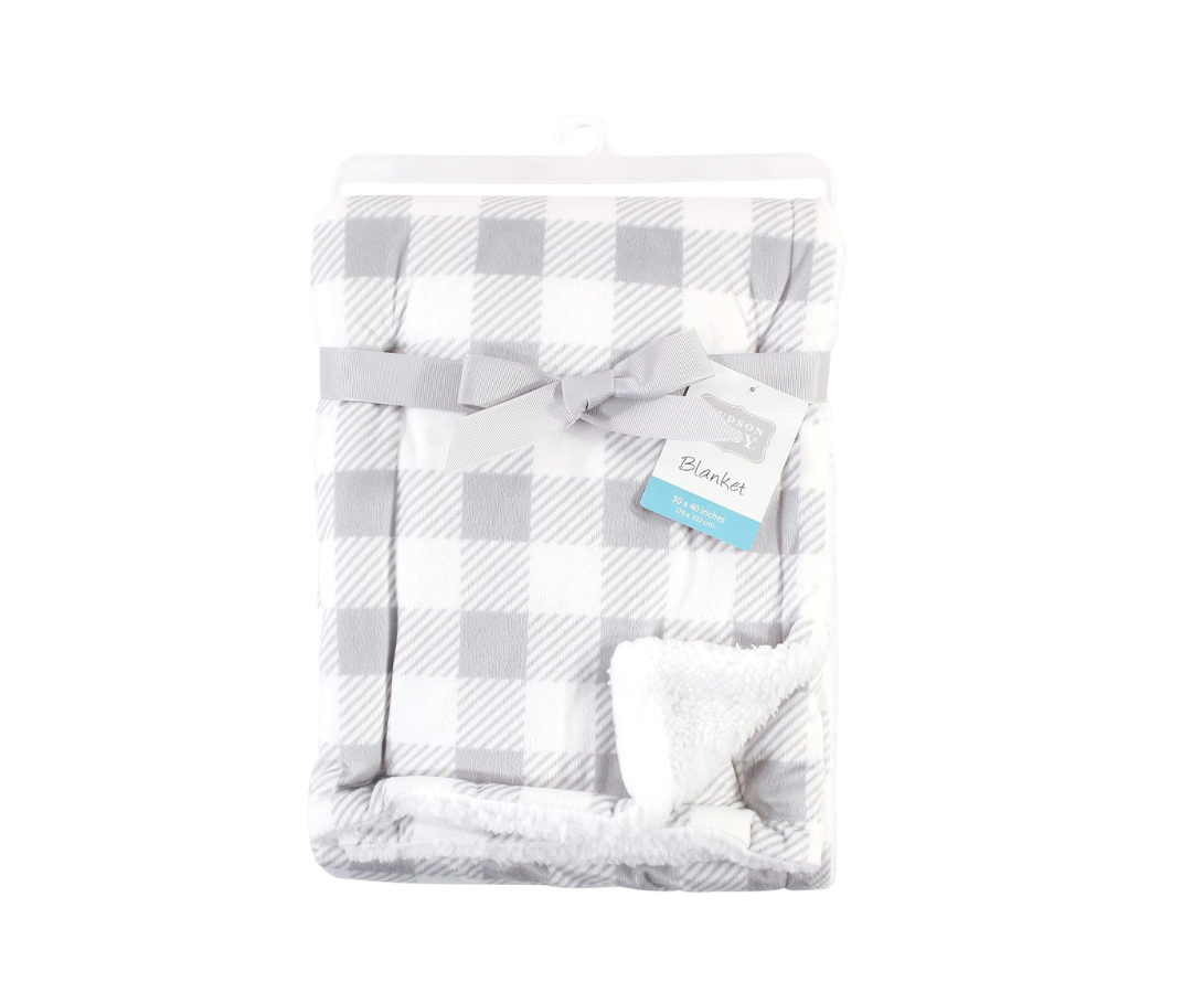 Manta Sherpa | Lineal Gris  - Blanco Hudson Baby