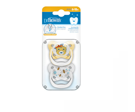 Set X2 Chupos Prevent /Tapa   6 - 18 Meses Tigre- Abeja Dr. Browns