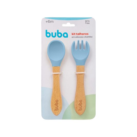 Cubiertos de Silicona y Bambo | Azul - Buba