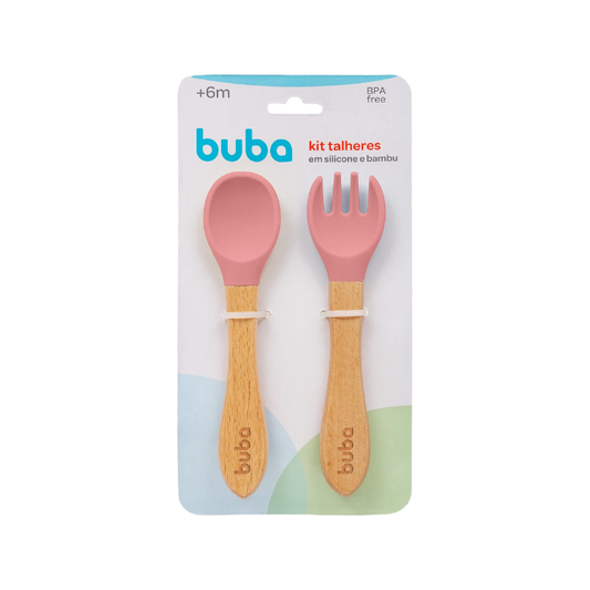 Cubiertos de Silicona y Bambo | Rosado - Buba