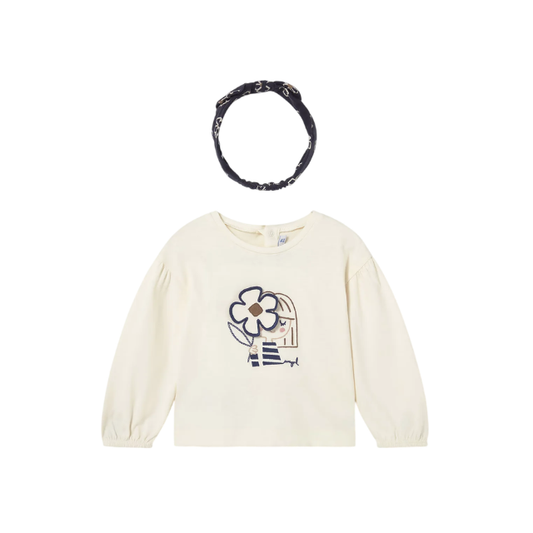 Camiseta M/L con Diadema Niña | Macchiato Marino - Mayoral