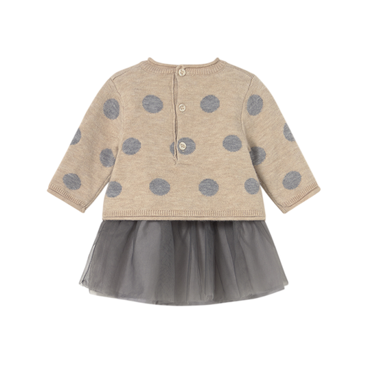 Vestido Tricot Combinado Tul Niña | Lunares - Mayoral