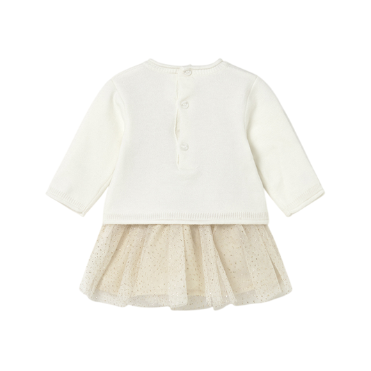 Vestido Tricot Combinado Tul Niña | Crudo - Mayoral