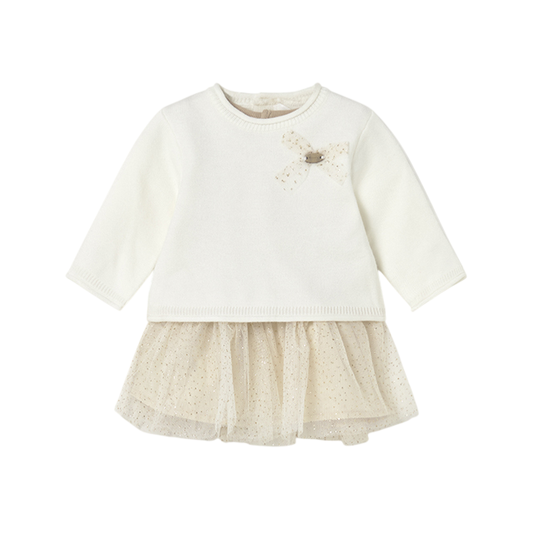 Vestido Tricot Combinado Tul Niña | Crudo - Mayoral