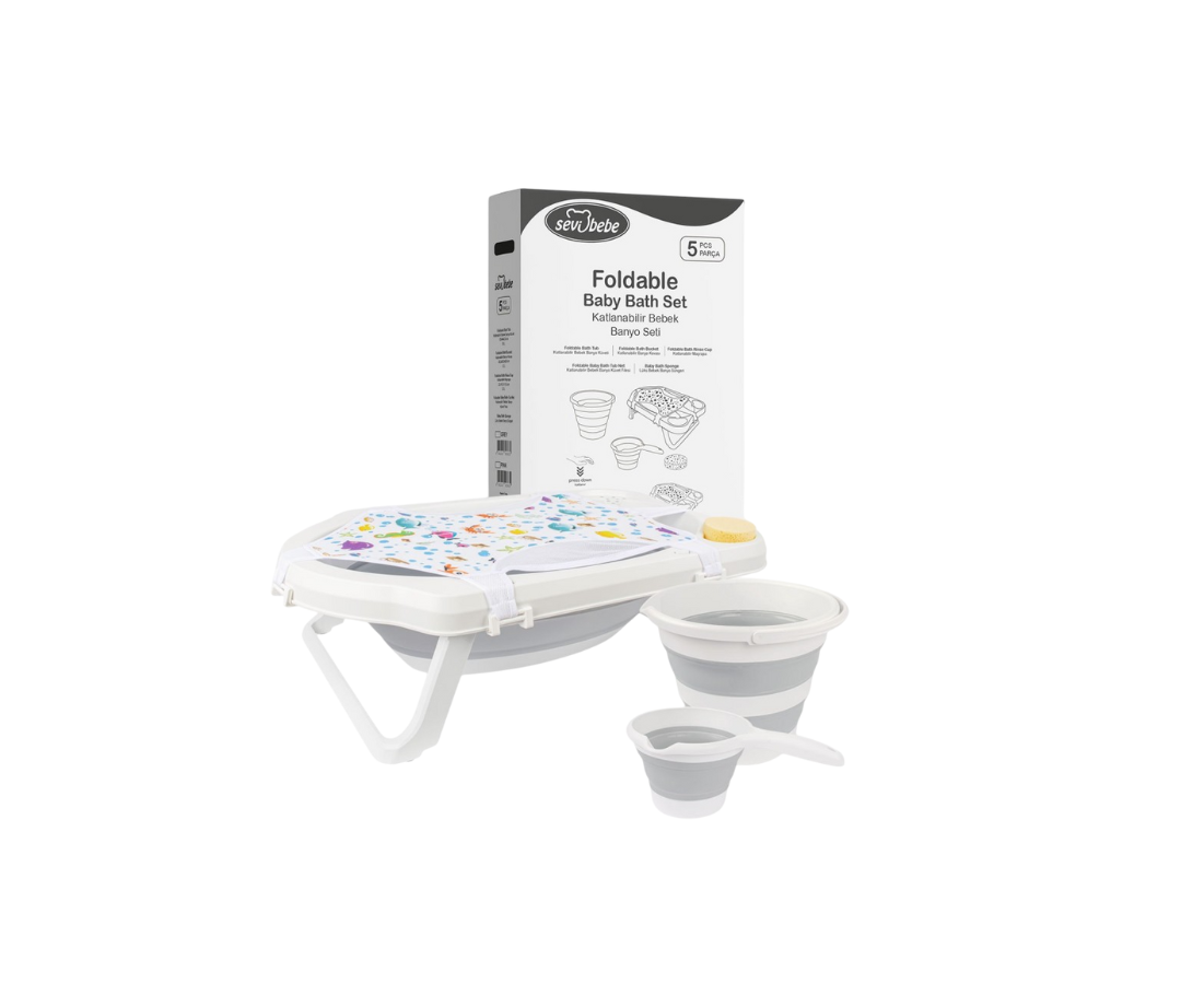 Combo Bañera Plegable 5 Pcs | Gris Sevibebe