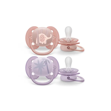 Chupón Ultra Soft 0-6m Niño x2 Elefant Ro/Lila - Avent