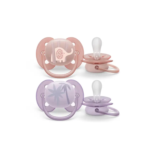 Chupón Ultra Soft 0-6m Niño x2 Elefant Ro/Lila - Avent