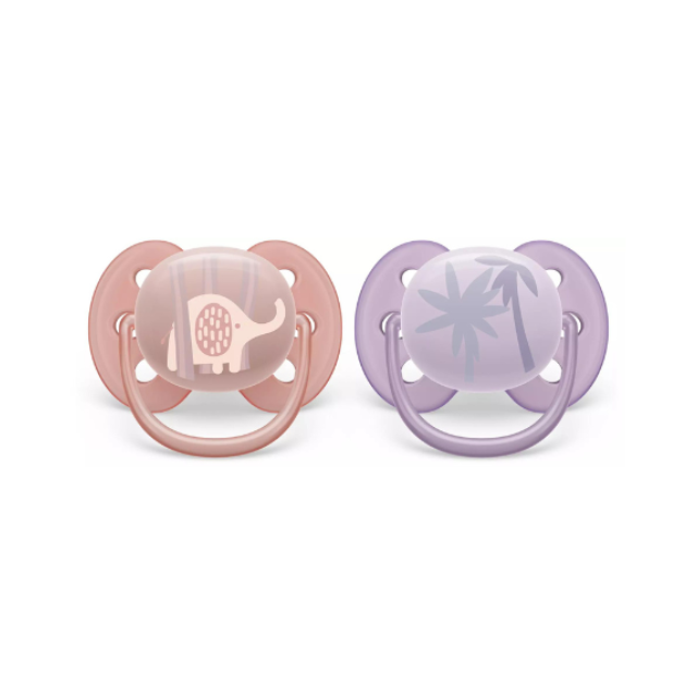 Chupón Ultra Soft 0-6m Niño x2 | Elefant Ro/Lila - Avent