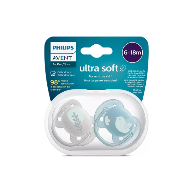 Chupón Utra Soft 6-18m Niño x2 Gorio Azu/Gris - Avent