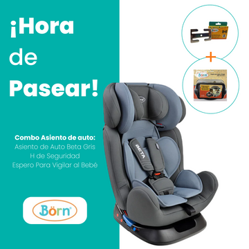 Combo Asiento de Auto Beta Gris + Espejo y H de Seguridad Born