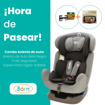 Combo Asiento de Auto Beta Negro + Espejo y H de Seguridad Born